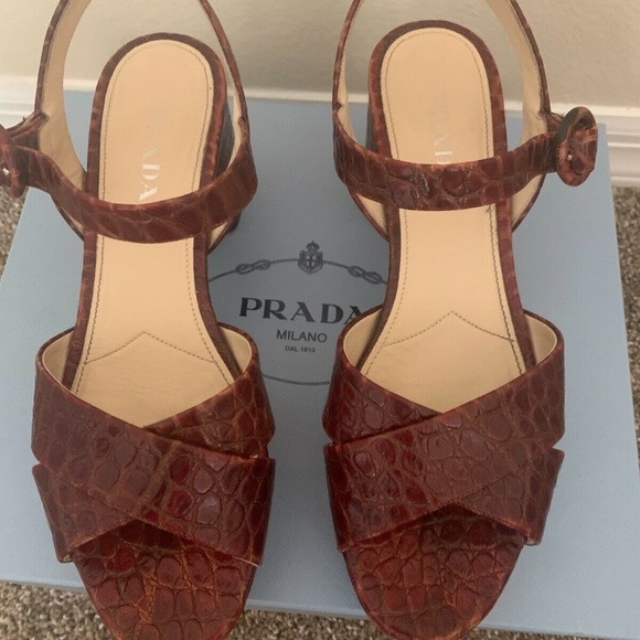 This season Prada Cognac Criss Cross Sandals - Picture 2 of 5